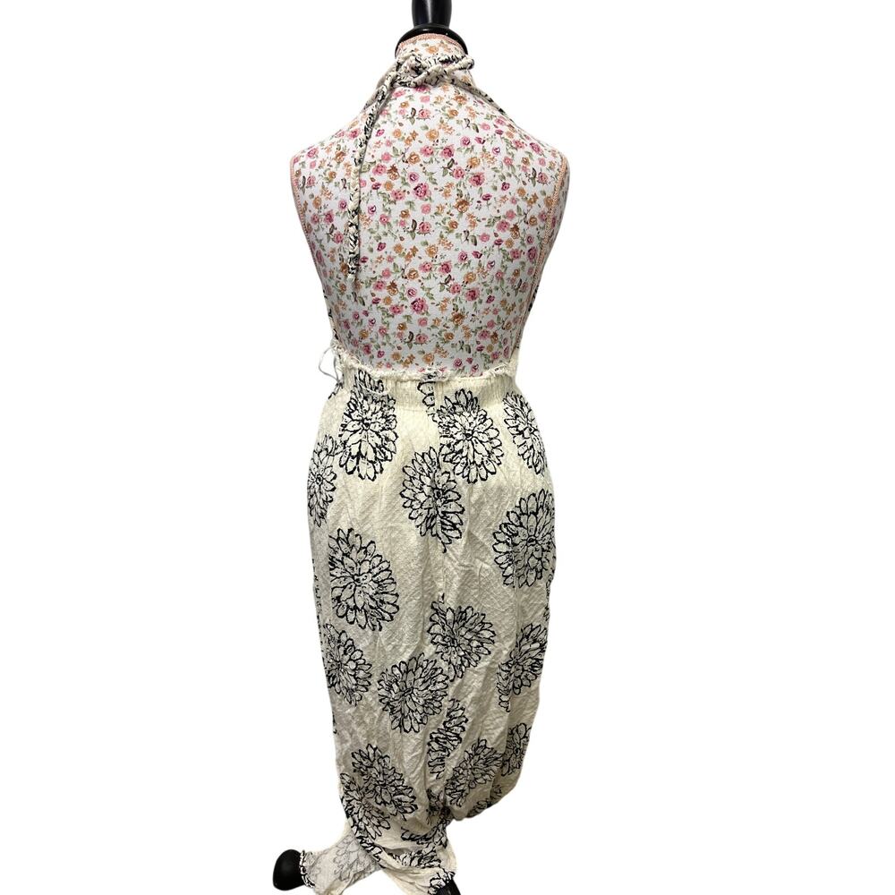 🤍 En Creme Floral Maxi Dress Large Boho Cottagecore Halter Lightweight Draped - Picture 3 of 4